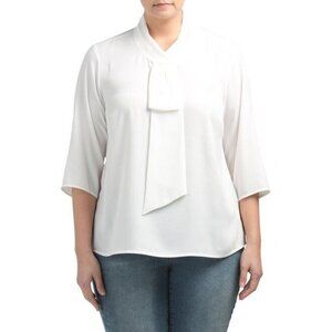 Tahari Arthur S Levine Ivory Front Drape Blouse Petite M NWT Career Office Top